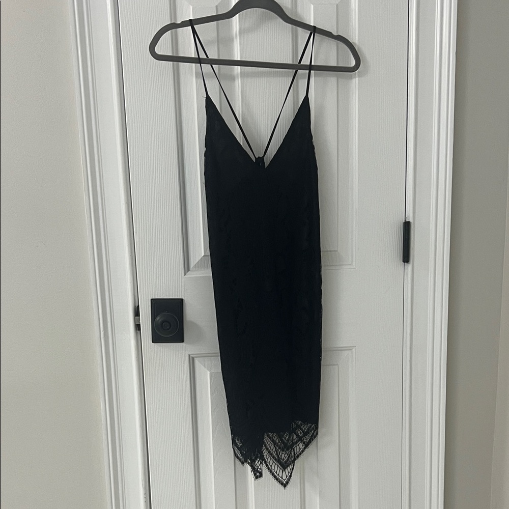 Lush Black Asymmetrical Lace Dress